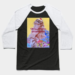 Merry Christmas Glamour Puss! Patchwork Quilt and Cat Watercolour Baseball T-Shirt